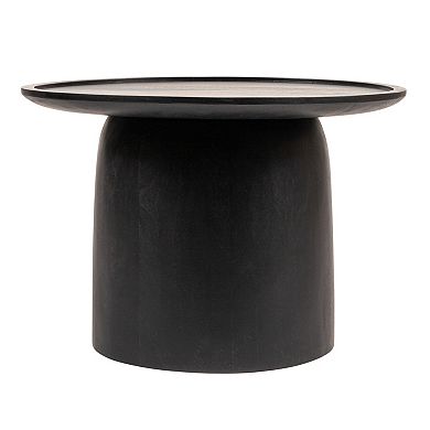Hello Honey Round Mango Wood Accent Table with Tapered Drum Base, Black