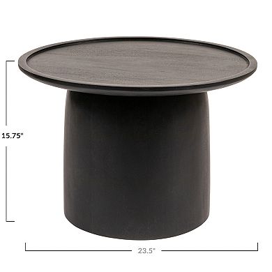 Hello Honey Round Mango Wood Accent Table with Tapered Drum Base, Black