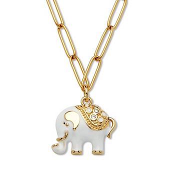 Yellow Gold Ion-Plated Crystal Elephant Layered Necklace, 19 in