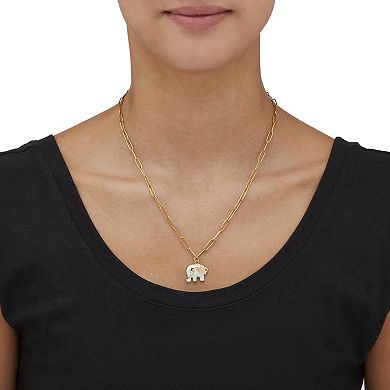 Yellow Gold Ion-Plated Crystal Elephant Layered Necklace, 19 Inches