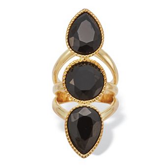 PalmBeach Jewelry 3-Stone Goldtone Onyx Cocktail Ring