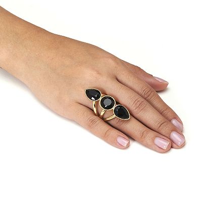 PalmBeach Jewelry 3-Stone Goldtone Onyx Cocktail Ring