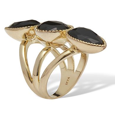 PalmBeach Jewelry 3-Stone Goldtone Onyx Cocktail Ring