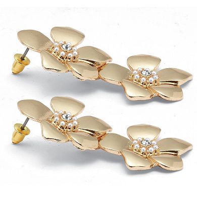 Round Crystal Goldtone Flower Drop Earrings, 50x30mm