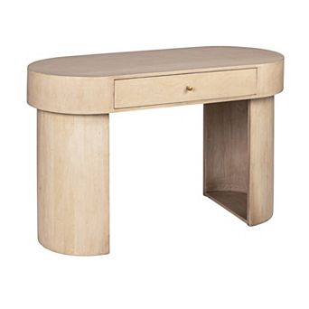 Hello Honey Whitewashed Oval Mango Wood Desk with Drawer, Whitewashed