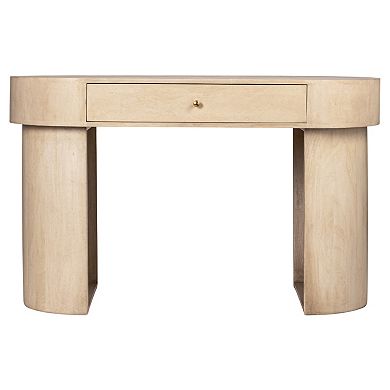 Hello Honey Whitewashed Oval Mango Wood Desk with Drawer, Whitewashed