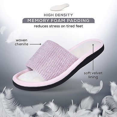 Roxoni Women’s Soft Open-Toe Slide Slippers Cozy Memory Foam with Indoor/Outdoor Sole
