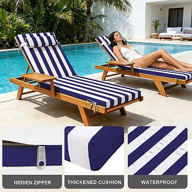 80" L x 26" W x 3" H Patio Poolside Chair Cushions, Adjustable Ties & Removable Cover