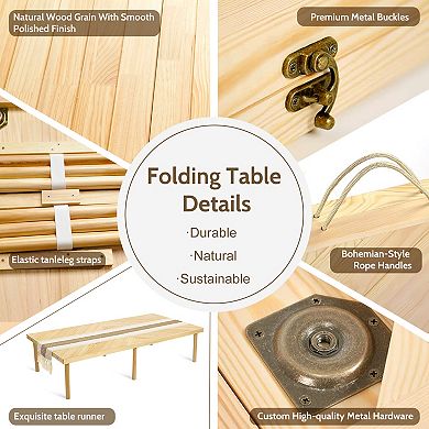 YQNUCO Folding Low Picnic Table, Wooden Coffee Table for Sitting on The Floor, for Park, Garden