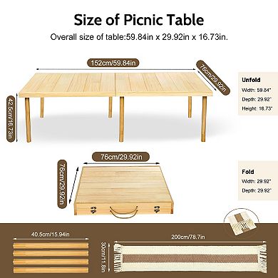 YQNUCO Folding Low Picnic Table, Wooden Coffee Table for Sitting on The Floor, for Park, Garden