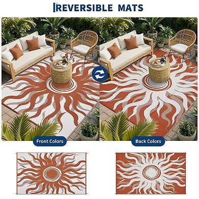 Garvee Modern Sun Pattern Waterproof UV Resistant Outdoor Rug Reversible Lightweight for Picnic RV