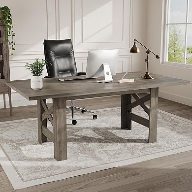 70.87" Wood Farmhouse Dining Table for 6-8, Rectangular Kitchen Table , Large Dining Room Table