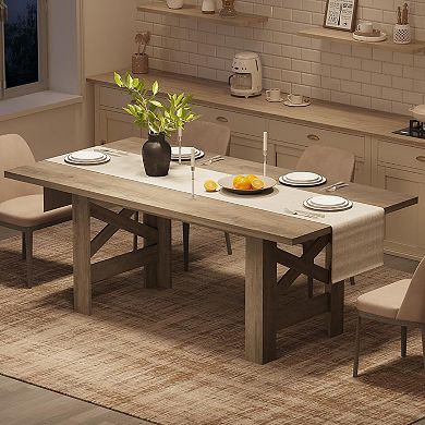 70.87" Wood Farmhouse Dining Table for 6-8, Rectangular Kitchen Table , Large Dining Room Table