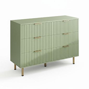 Modern Fluted 6 Drawer Dresser - 54" Wide Wooden Chest -for Bedroom, Living Room, Hallway