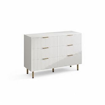 Modern Fluted 6 Drawer Dresser - 54" Wide Wooden Chest -for Bedroom, Living Room, Hallway