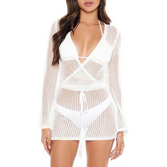 Women's Knit Hollow Out Pullover Sweater Dress Beach Cover Up