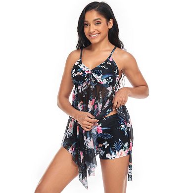 Women's Mesh Cover-Up Two-Piece Swimsuit Irregular Hem