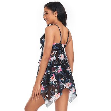 Women's Mesh Cover-Up Two-Piece Swimsuit Irregular Hem