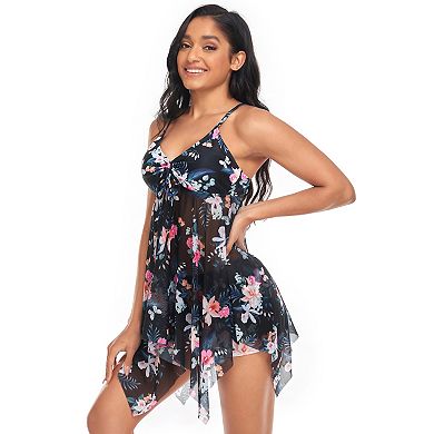 Women's Mesh Cover-Up Two-Piece Swimsuit Irregular Hem