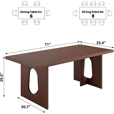 71" Long Dining Table for 6-8 People - Farmhouse Kitchen Table with Extra Thick Tabletop