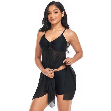 Women's Mesh Dress Style Asymmetric Hem Bikini Swimsuit Two-Piece Set