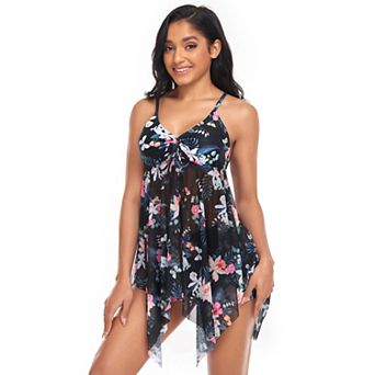 Women's Mesh Dress Style Asymmetric Hem Bikini Swimsuit Two-Piece Set