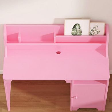 kid's Desk with Wooden Chair, Student Desk with Cabinet, Multifunctional Children's Learning Table