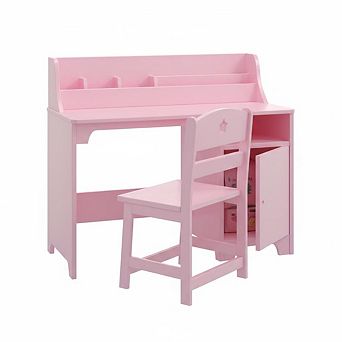 kid's Desk with Wooden Chair, Student Desk with Cabinet, Multifunctional Children's Learning Table