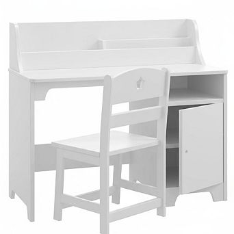 kid's Desk with Wooden Chair, Student Desk with Cabinet, Multifunctional Children's Learning Table