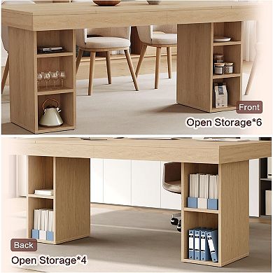 4-6 Seater Wood Dining Table, Large Long Kitchen Table with Sturdy Pedestal & Storage Cube