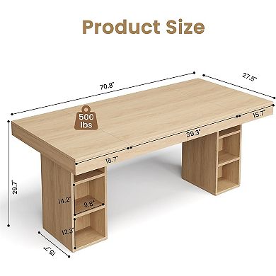4-6 Seater Wood Dining Table, Large Long Kitchen Table with Sturdy Pedestal & Storage Cube