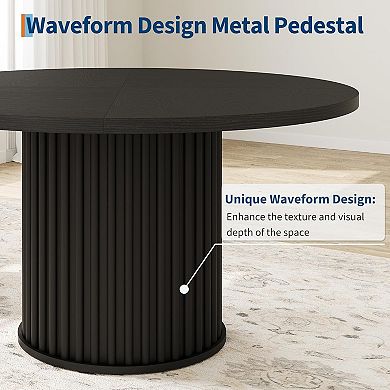 47" Industrial Round Dining Table for 4-6 - Sturdy Waveform Metal Pedestal Base, Ideal for Kitchen