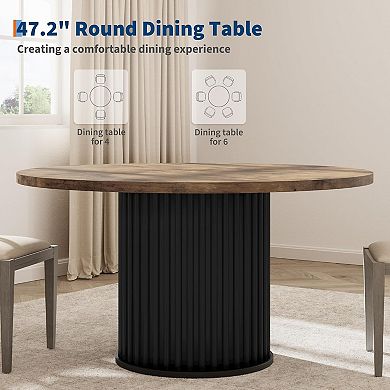 47" Industrial Round Dining Table for 4-6 - Sturdy Waveform Metal Pedestal Base, Ideal for Kitchen