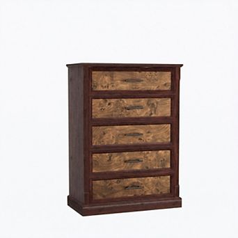 5 Drawer Dresser Cabinet - Tall Rustic Wooden Storage Chest - Ideal for Bedroom, Living Room