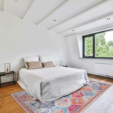 Machine Washable Low Pile Area Rug Non Slip Non Shedding Kid Pet Friendly Foldable