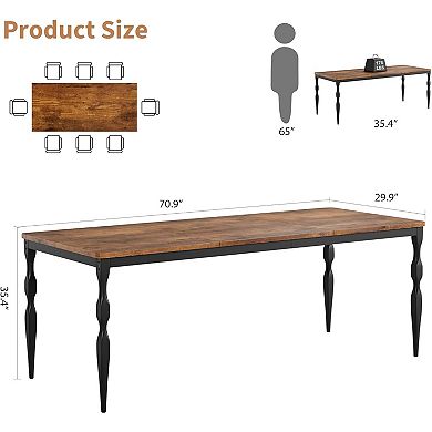 Industrial Dining Table for 6 Person, Long Wood Table for Dining Room, Office, Living Room