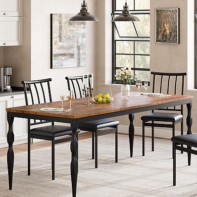 Industrial Dining Table for 6 Person, Long Wood Table for Dining Room, Office, Living Room
