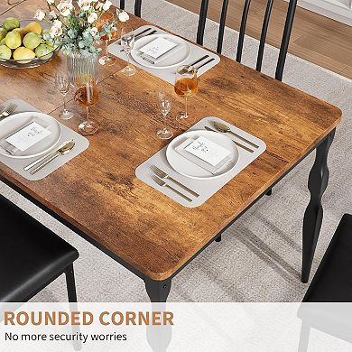 Industrial Dining Table for 6 Person, Long Wood Table for Dining Room, Office, Living Room