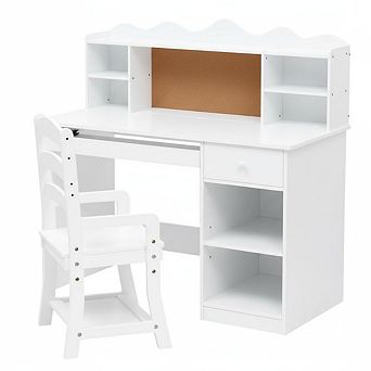 Kids Desk and Chair Set, Kids Study Desk Set with Drawers and Storage Cabinet，1chair