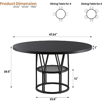 Round Table - 47”Kitchen Table for 4-6 People, with Storage Shelf, for Kitchen, Living Room