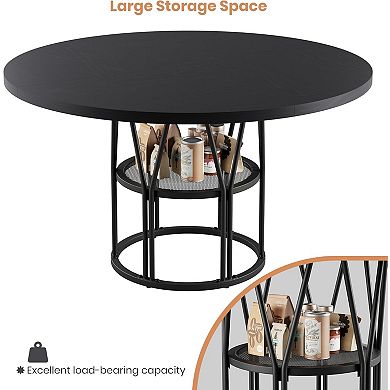 Round Table - 47”Kitchen Table for 4-6 People, with Storage Shelf, for Kitchen, Living Room