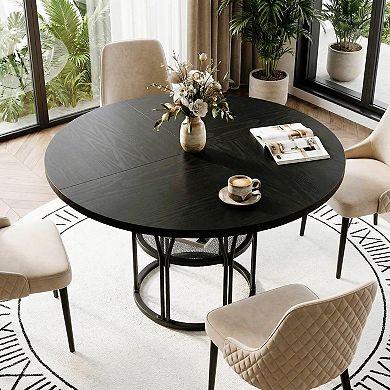 Round Table - 47”Kitchen Table for 4-6 People, with Storage Shelf, for Kitchen, Living Room