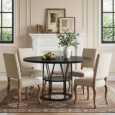 Round Table - 47”Kitchen Table for 4-6 People, with Storage Shelf, for Kitchen, Living Room