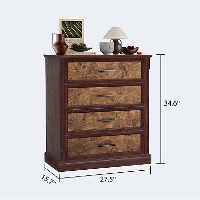 4 Drawer Dresser - Tall Rustic Wooden Storage Cabinet with Spacious Drawers - Ideal for Bedroom