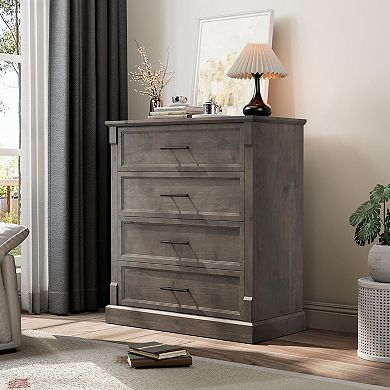 4 Drawer Dresser - Tall Rustic Wooden Storage Cabinet with Spacious Drawers - Ideal for Bedroom