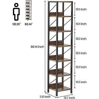 Narrow Bookcase Tall Skinny Storage Rack Shelf 6 Tier Standing Bookshelves - Display Racks