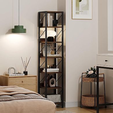 Narrow Bookcase Tall Skinny Storage Rack Shelf 6 Tier Standing Bookshelves - Display Racks