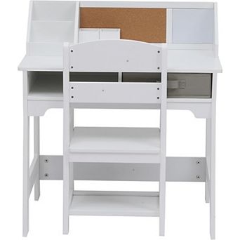Height Adjustable Kids Study Desk and Chair Set with Hutch,Wooden Student Table Featuring Drawers