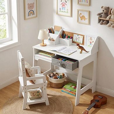 Height Adjustable Kids Study Desk and Chair Set with Hutch,Wooden Student Table Featuring Drawers