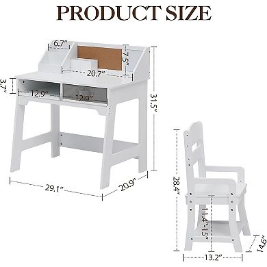 Height Adjustable Kids Study Desk and Chair Set with Hutch,Wooden Student Table Featuring Drawers